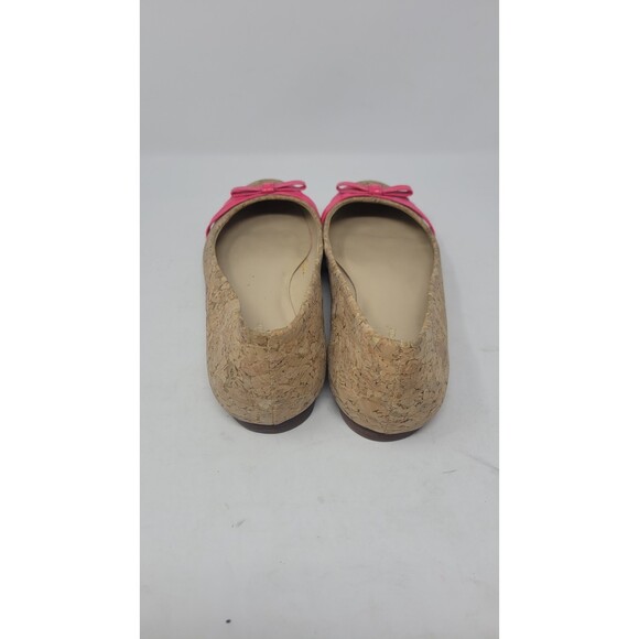 KATE SPADE TAN CORK BALLET FLATS HOT PINK BOW DETAIL - Picture 2 of 6